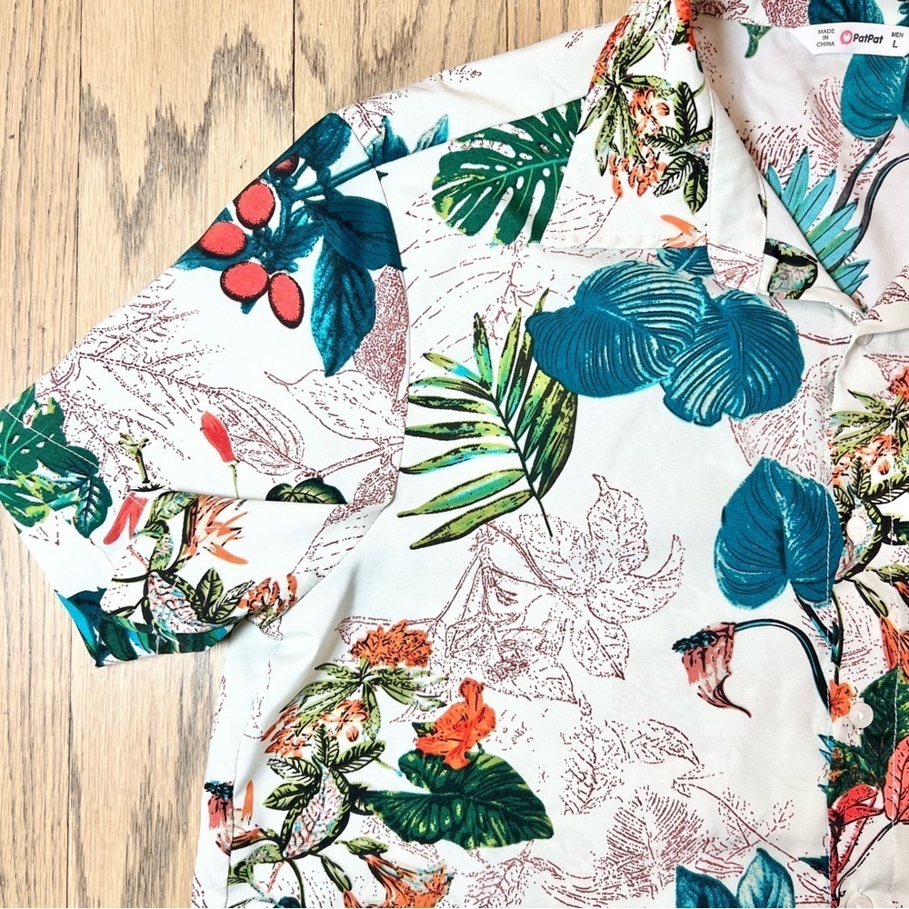 PatPat Men’s Hawaiian Print Lightweight Button Down Top Size Large - Picture 3 of 11
